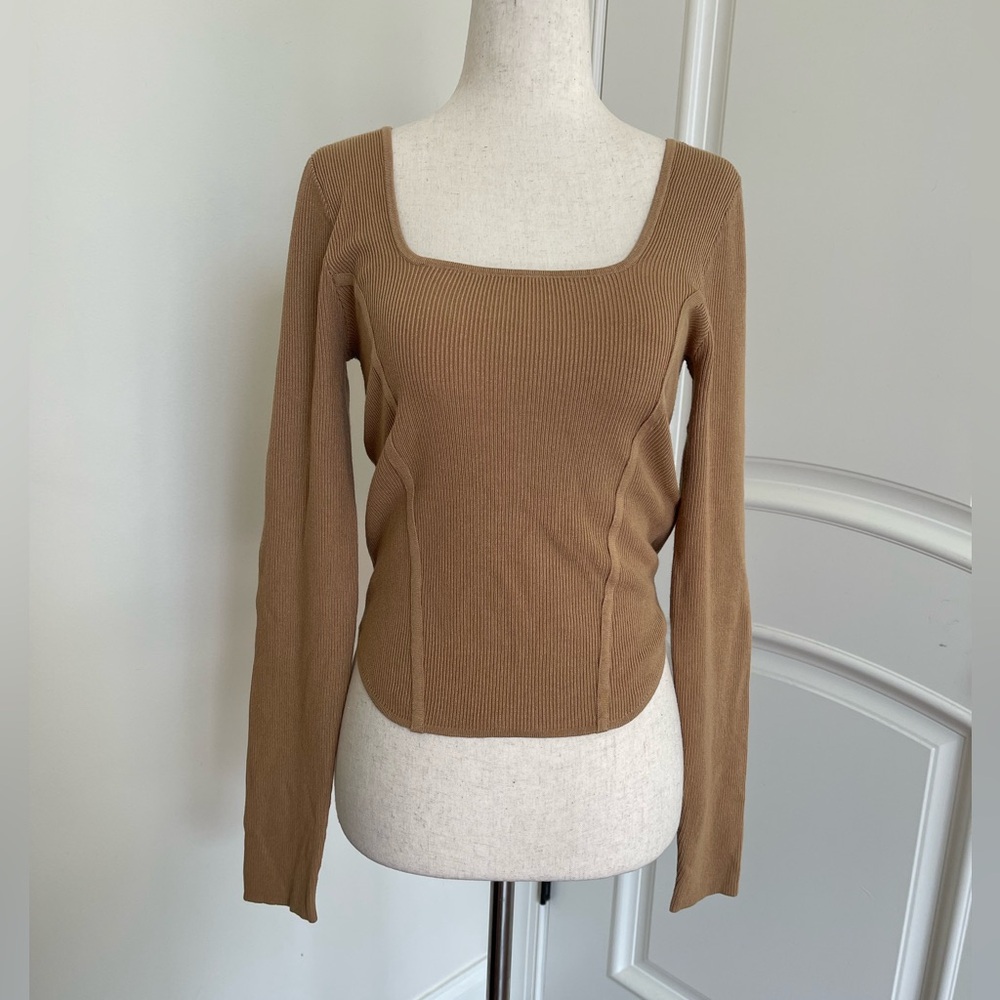 Bar III Ribbed Square Neck Top